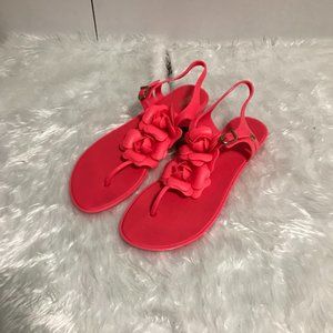 Melissa Red flowers Side Buckle Casual Active wear Slippers Size 9 USA / 38 BRA